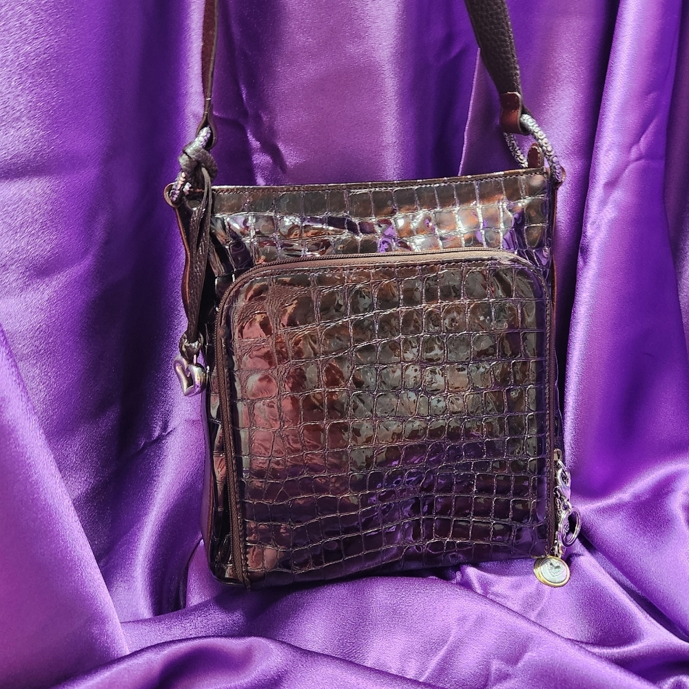 Brighton Sonny Moc Croc Patent Leather Shoulder Bag W/Brighton B HAPPY Keychain